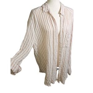 Jane + Delancey Striped Crinkle Gauze Button Down Shirt Tunic Top XL